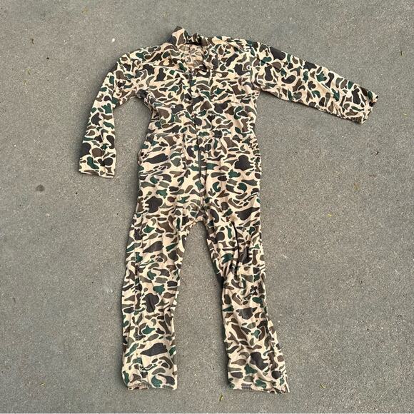 Vintage Hunter’s Choice Cotton Tan Frog Camo Coveralls Jumpsuit - Picture 1 of 11